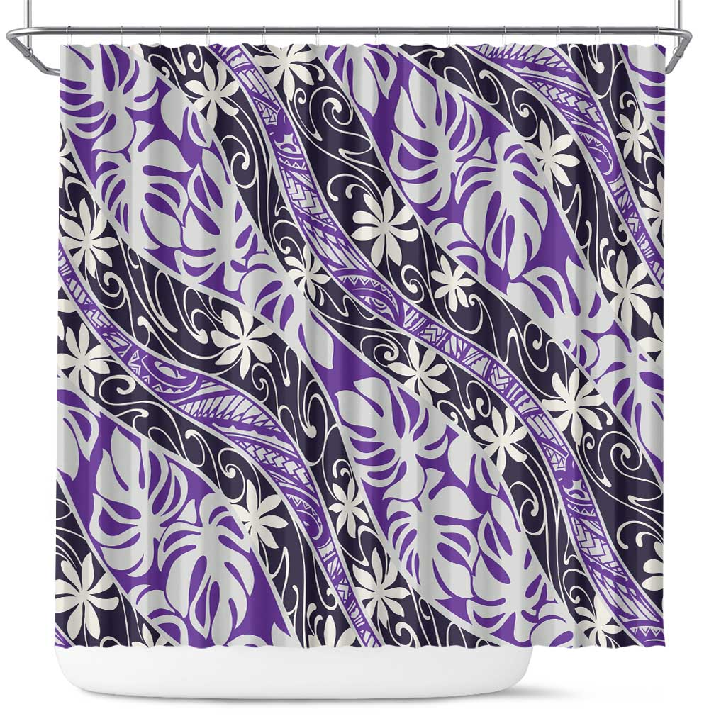 Vareau Tahiti Tiare Monstera Shower Curtain Polynesian Pattern Curve Style LT01 Purple - Polynesian Pride