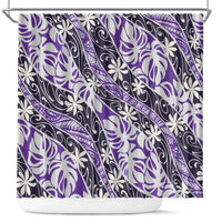Vareau Tahiti Tiare Monstera Shower Curtain Polynesian Pattern Curve Style LT01 Purple - Polynesian Pride