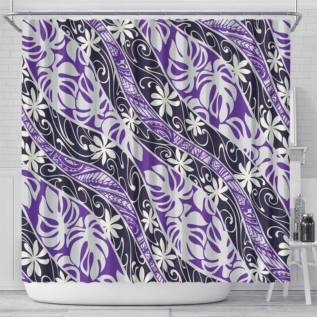 Vareau Tahiti Tiare Monstera Shower Curtain Polynesian Pattern Curve Style LT01 - Polynesian Pride