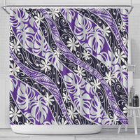 Vareau Tahiti Tiare Monstera Shower Curtain Polynesian Pattern Curve Style LT01 - Polynesian Pride