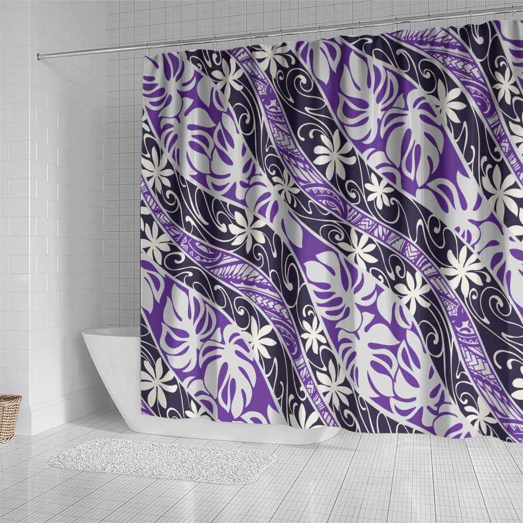Vareau Tahiti Tiare Monstera Shower Curtain Polynesian Pattern Curve Style LT01 - Polynesian Pride