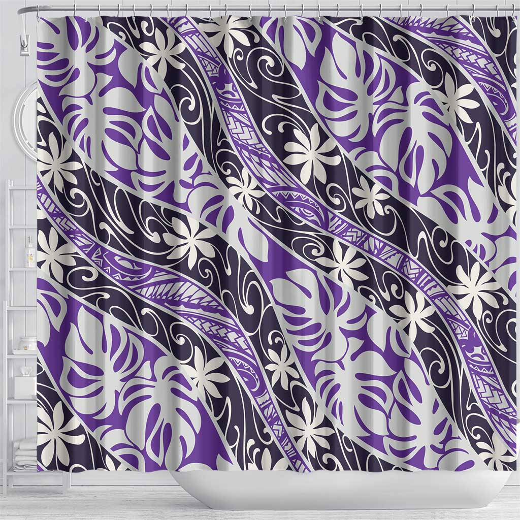 Vareau Tahiti Tiare Monstera Shower Curtain Polynesian Pattern Curve Style LT01 - Polynesian Pride