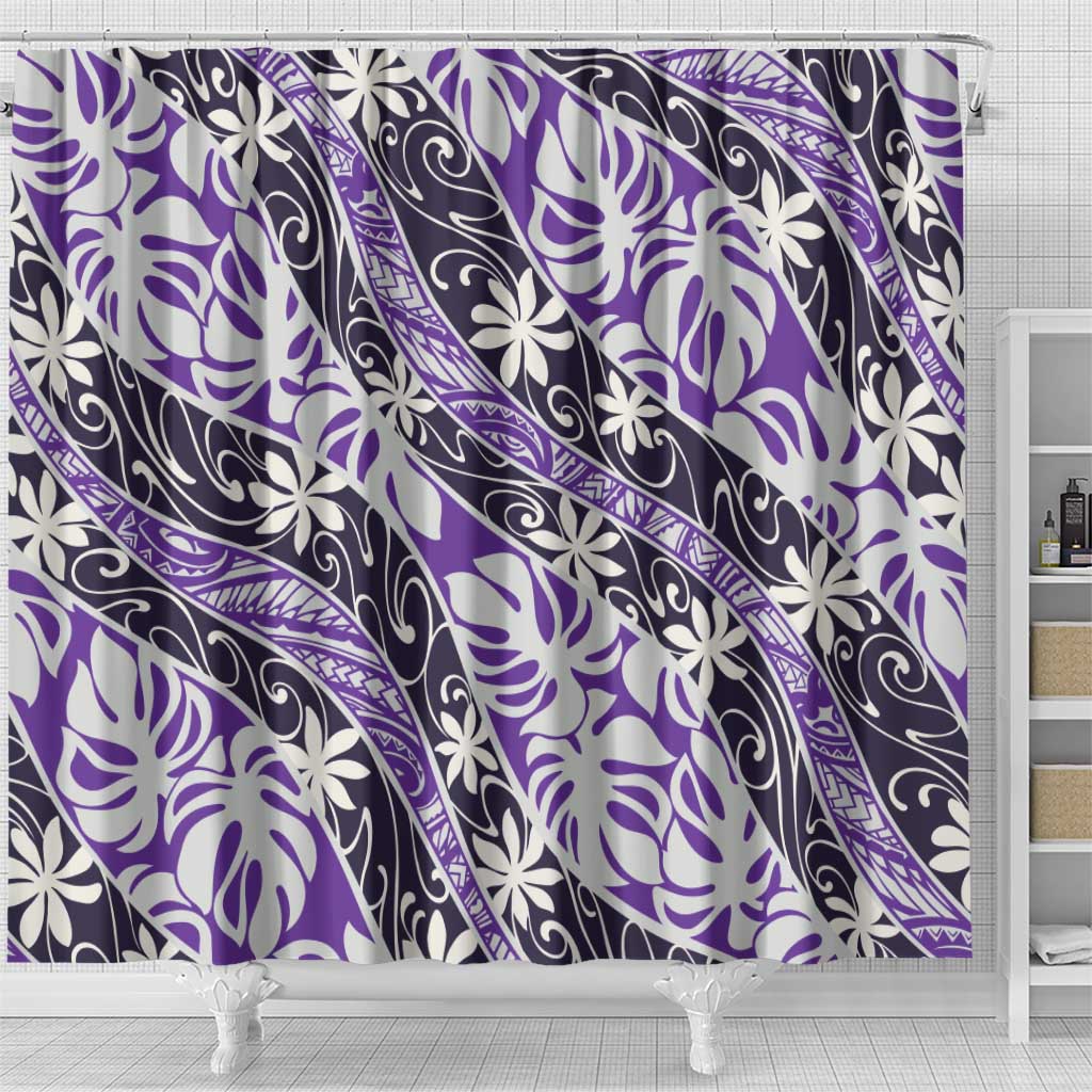 Vareau Tahiti Tiare Monstera Shower Curtain Polynesian Pattern Curve Style LT01 - Polynesian Pride