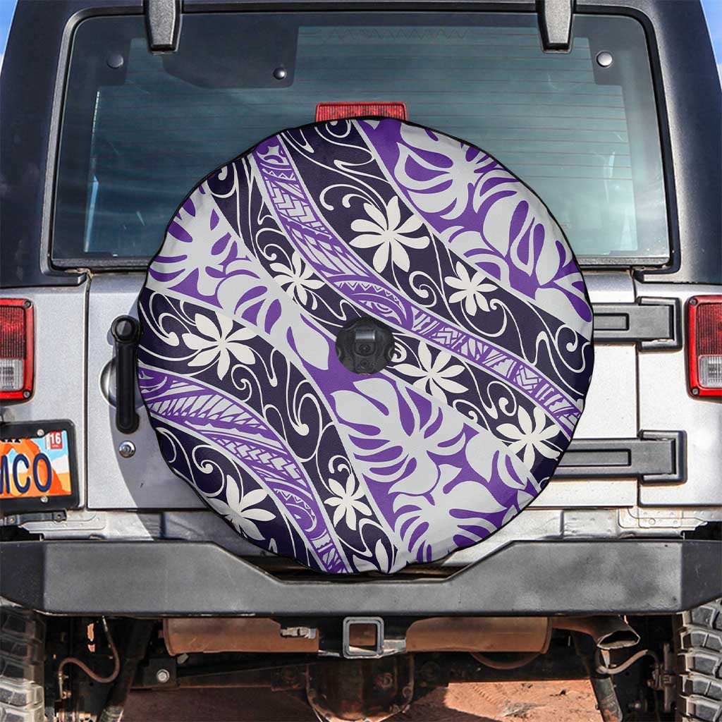 Vareau Tahiti Tiare Monstera Spare Tire Cover Polynesian Pattern Curve Style LT01 Purple - Polynesian Pride