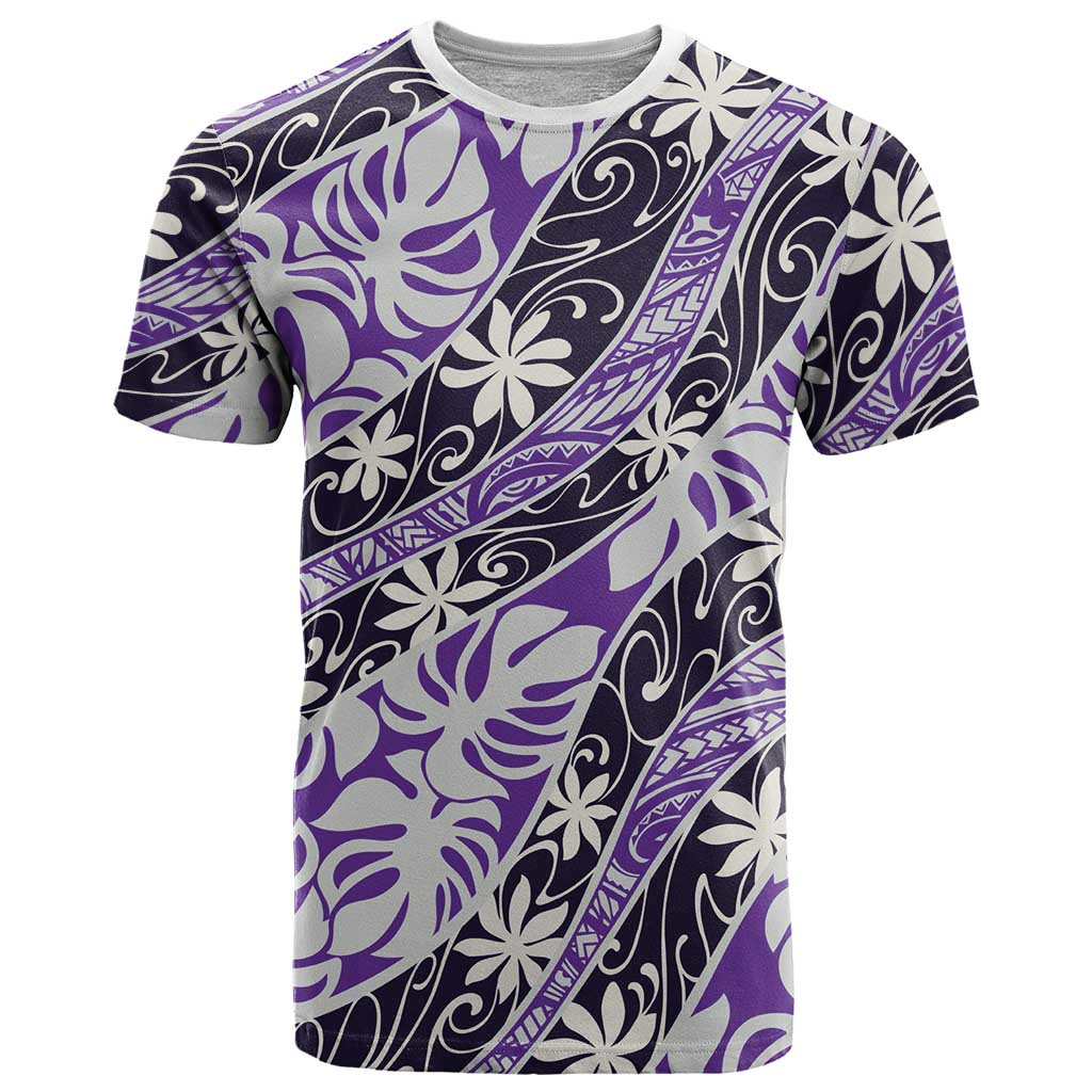 Vareau Tahiti Tiare Monstera T Shirt Polynesian Pattern Curve Style LT01 Purple - Polynesian Pride