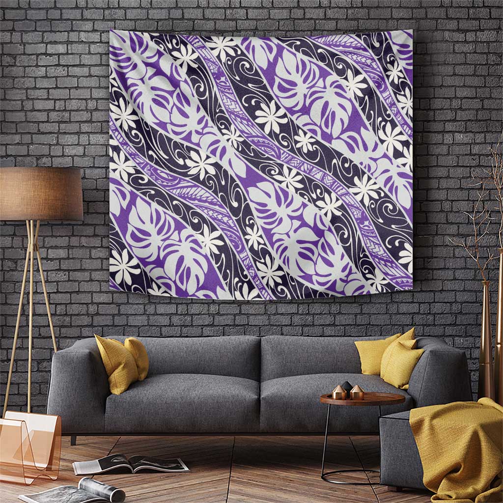 Vareau Tahiti Tiare Monstera Tapestry Polynesian Pattern Curve Style LT01 Purple - Polynesian Pride