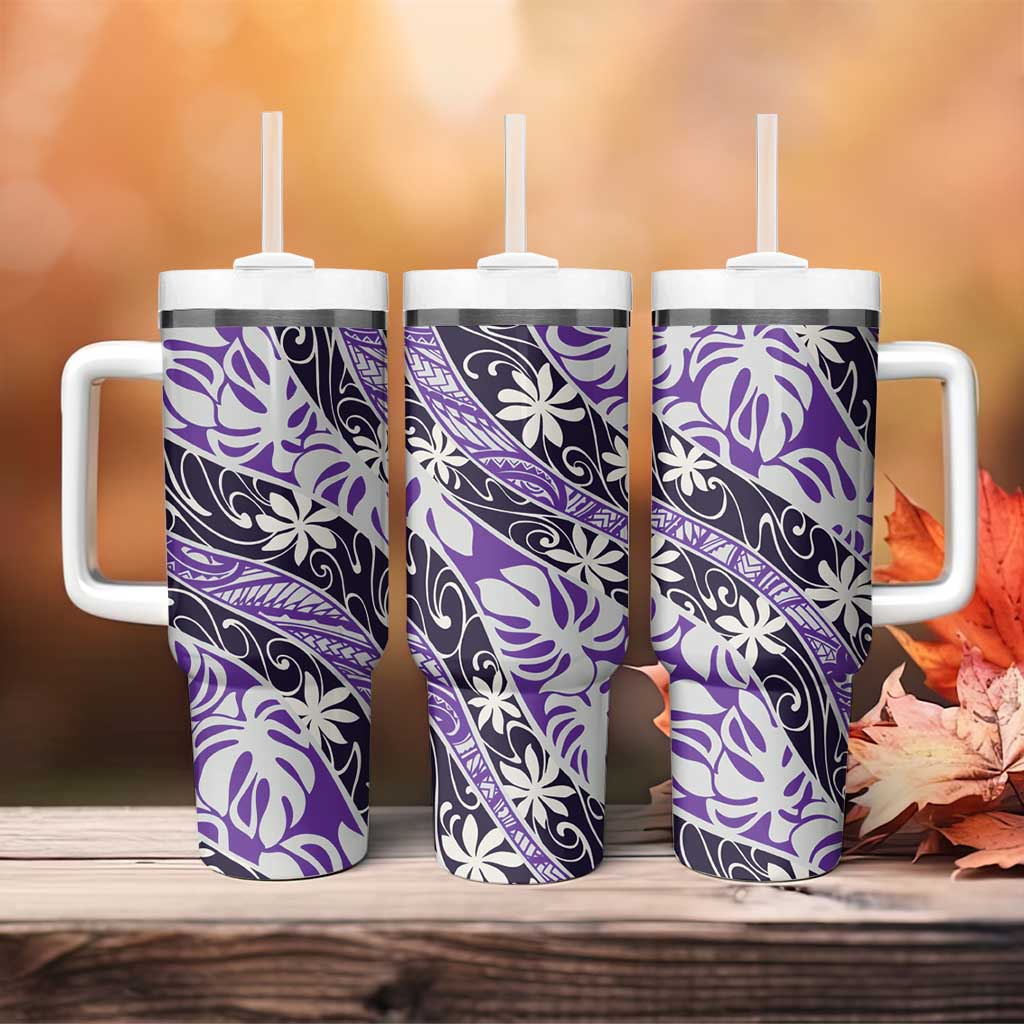 Vareau Tahiti Tiare Monstera Tumbler With Handle Polynesian Pattern Curve Style LT01 - Polynesian Pride