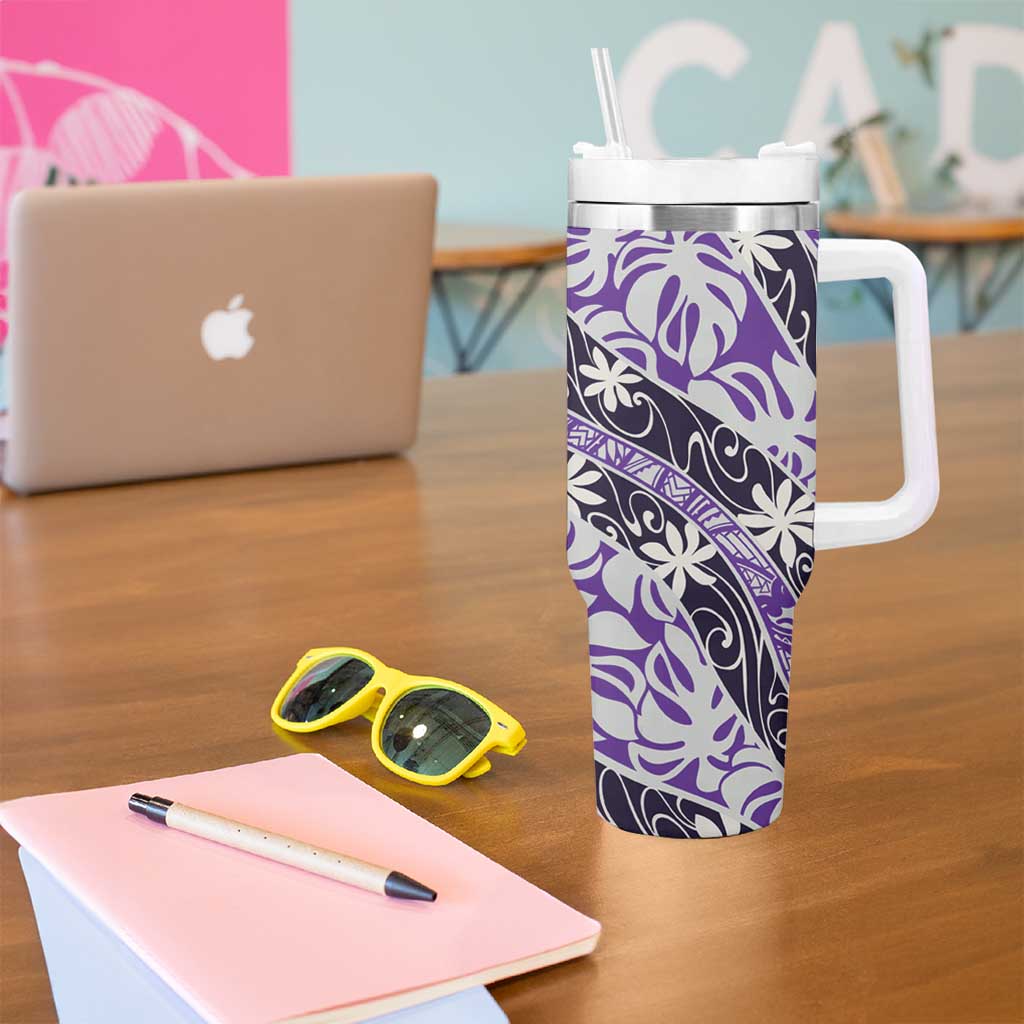 Vareau Tahiti Tiare Monstera Tumbler With Handle Polynesian Pattern Curve Style LT01 - Polynesian Pride