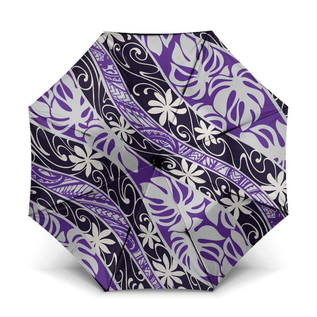 Vareau Tahiti Tiare Monstera Umbrella Polynesian Pattern Curve Style LT01 One Size Folded 11.42 inch Opened Diameter 37.4 inch Purple - Polynesian Pride