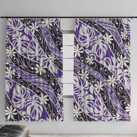 Vareau Tahiti Tiare Monstera Window Curtain Polynesian Pattern Curve Style LT01 With Hooks Purple - Polynesian Pride