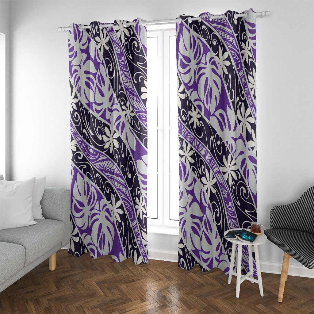 Vareau Tahiti Tiare Monstera Window Curtain Polynesian Pattern Curve Style LT01 With Grommets Purple - Polynesian Pride
