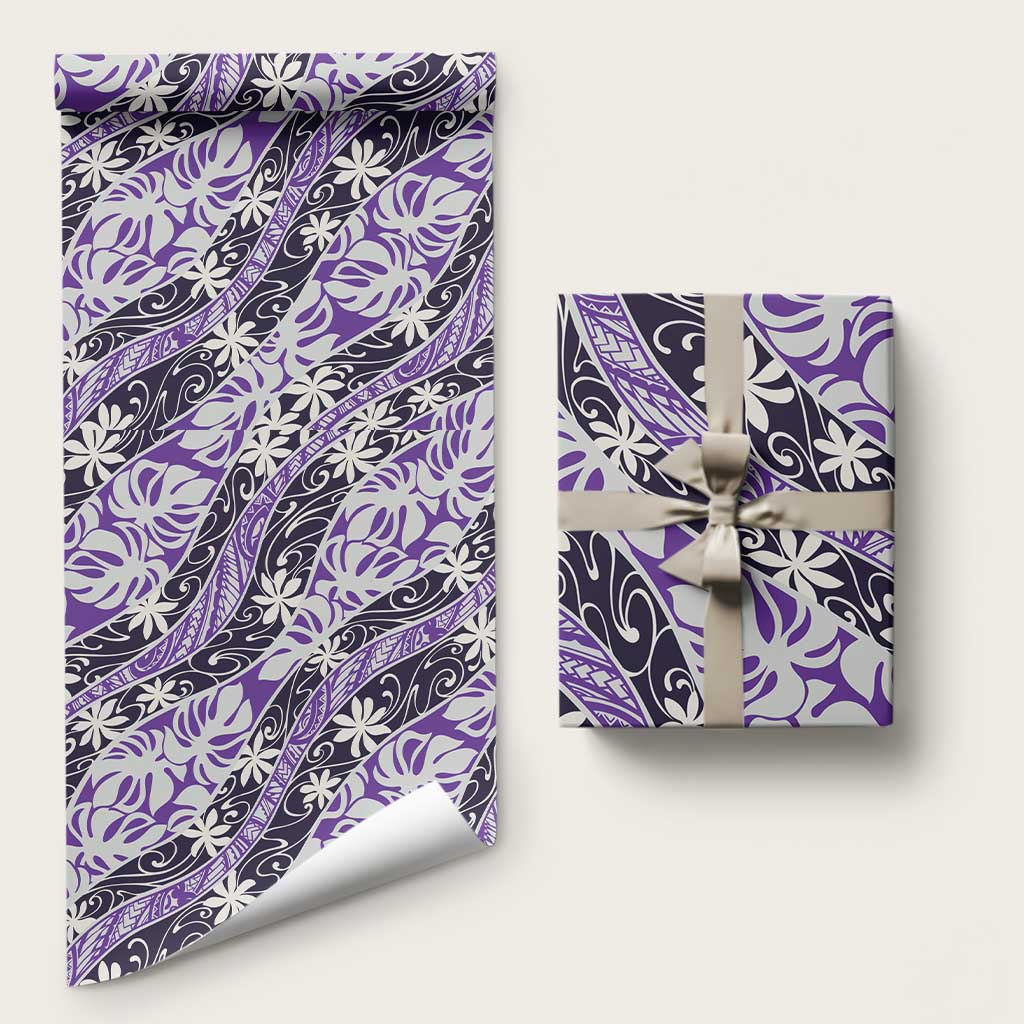 Vareau Tahiti Tiare Monstera Wrapping Paper Polynesian Pattern Curve Style LT01 58" × 23" Purple - Polynesian Pride
