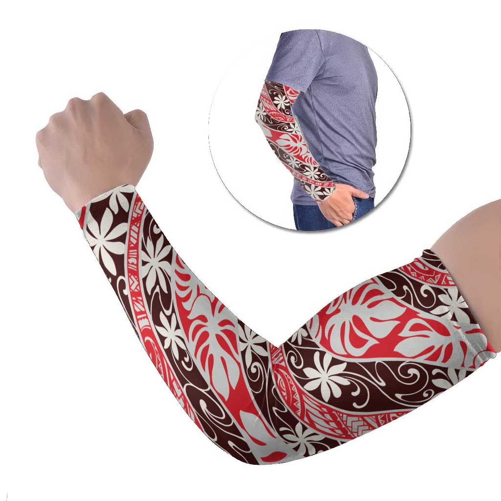 Uteute Tahiti Tiare Monstera Arm Sleeves Polynesian Pattern Curve Style LT01 Set of 2 Red - Polynesian Pride
