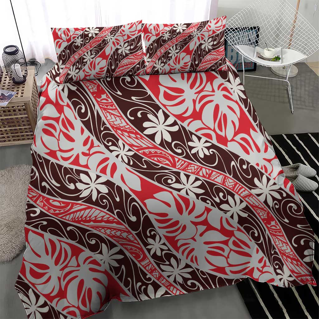 Uteute Tahiti Tiare Monstera Bedding Set Polynesian Pattern Curve Style LT01 - Polynesian Pride