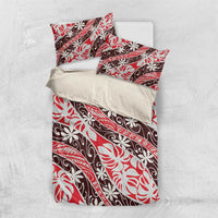 Uteute Tahiti Tiare Monstera Bedding Set Polynesian Pattern Curve Style LT01 US Twin 172cm x 218cm Red - Polynesian Pride