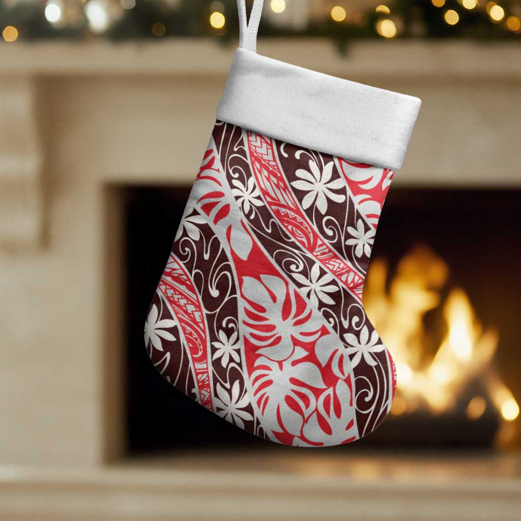 Uteute Tahiti Tiare Monstera Christmas Stocking Polynesian Pattern Curve Style LT01 Set of 2 Red - Polynesian Pride