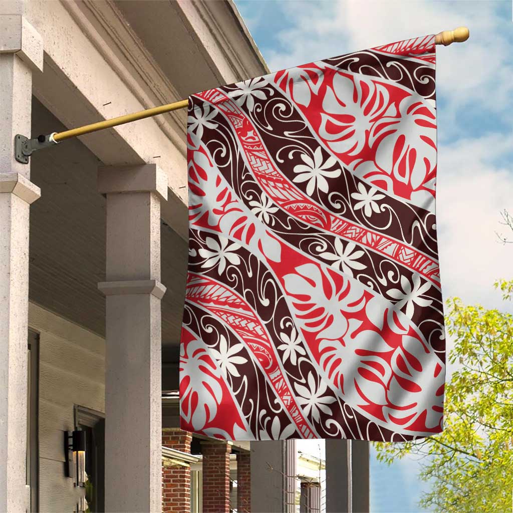 Uteute Tahiti Tiare Monstera Garden Flag Polynesian Pattern Curve Style LT01 House Flag Red - Polynesian Pride