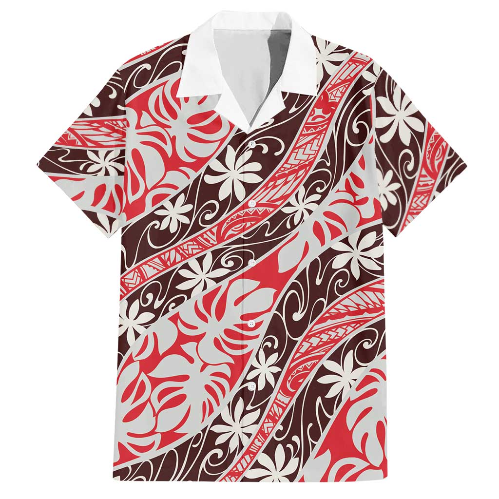 Uteute Tahiti Tiare Monstera Hawaiian Shirt Polynesian Pattern Curve Style LT01 Red - Polynesian Pride