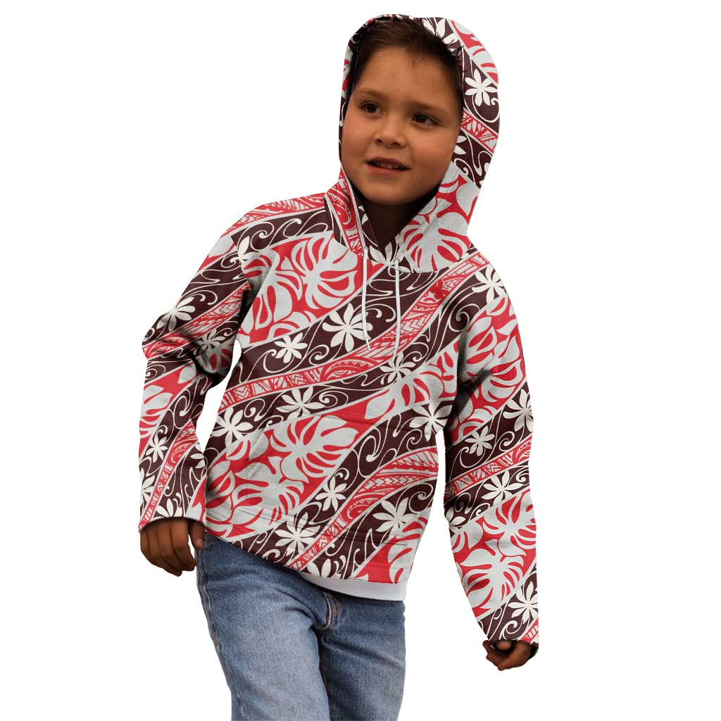 Uteute Tahiti Tiare Monstera Kid Hoodie Polynesian Pattern Curve Style LT01 - Polynesian Pride