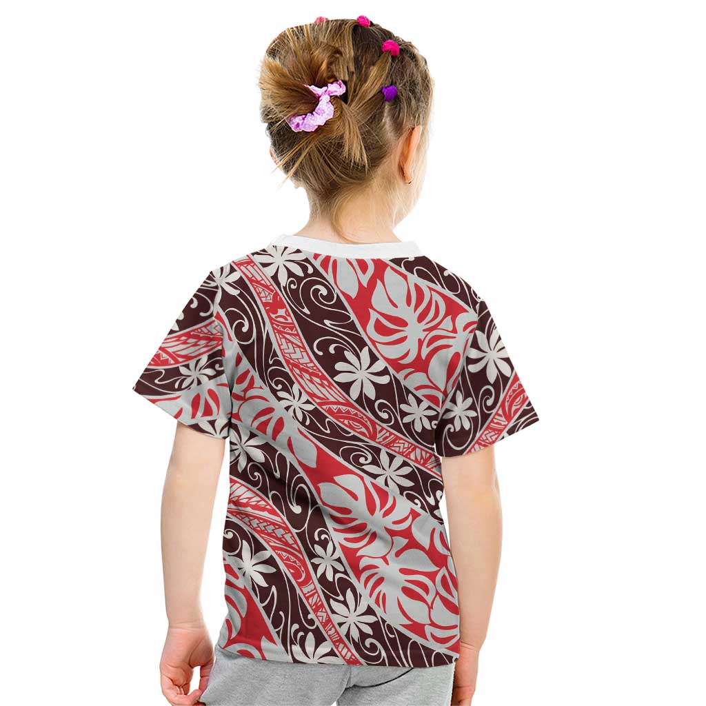 Uteute Tahiti Tiare Monstera Kid T Shirt Polynesian Pattern Curve Style LT01 - Polynesian Pride
