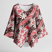 Uteute Tahiti Tiare Monstera Kimono Sleeve Blouse Polynesian Pattern Curve Style LT01 Female Red - Polynesian Pride