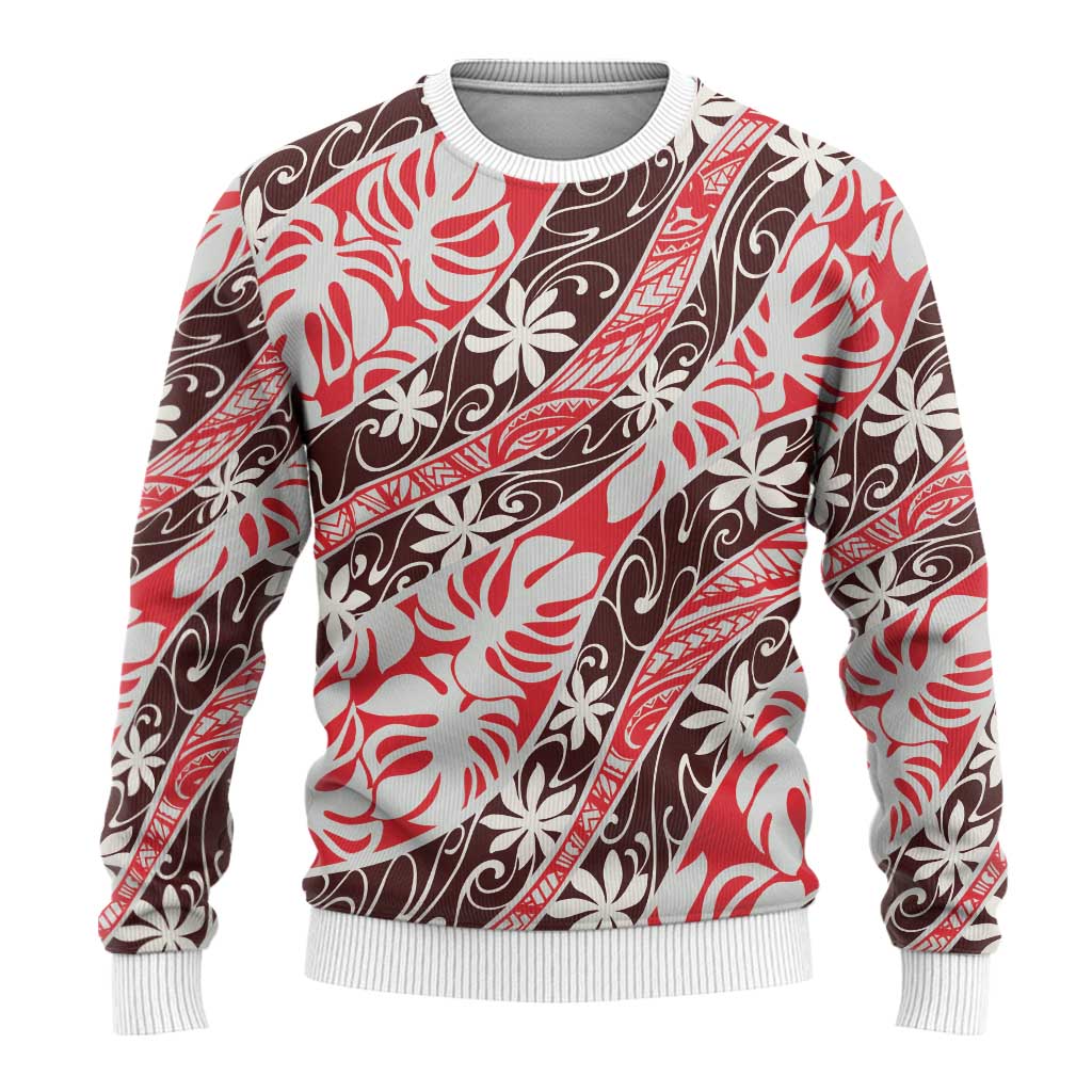 Uteute Tahiti Tiare Monstera Ugly Christmas Sweater Polynesian Pattern Curve Style LT01 - Polynesian Pride
