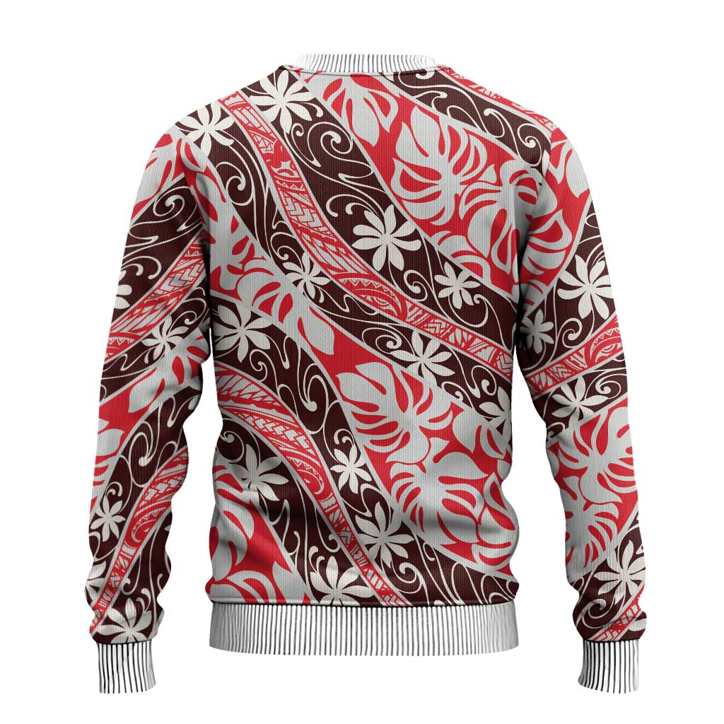 Uteute Tahiti Tiare Monstera Ugly Christmas Sweater Polynesian Pattern Curve Style LT01 - Polynesian Pride