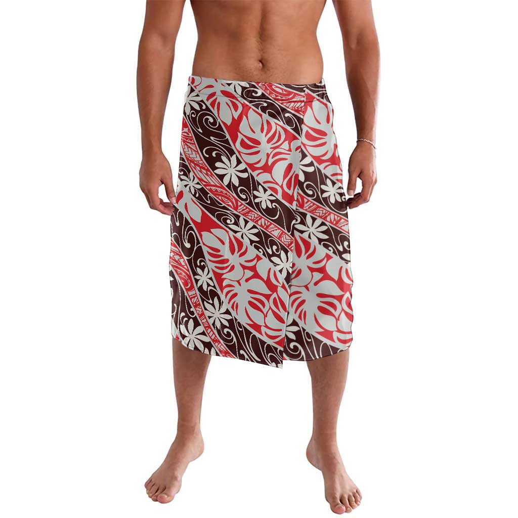 Uteute Tahiti Tiare Monstera Lavalava Polynesian Pattern Curve Style LT01 Red - Polynesian Pride