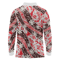 Uteute Tahiti Tiare Monstera Long Sleeve Polo Shirt Polynesian Pattern Curve Style LT01 - Polynesian Pride