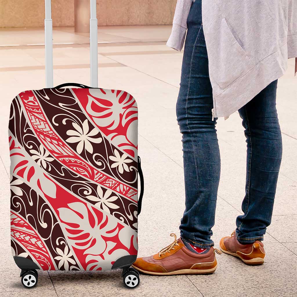 Uteute Tahiti Tiare Monstera Luggage Cover Polynesian Pattern Curve Style LT01 Red - Polynesian Pride