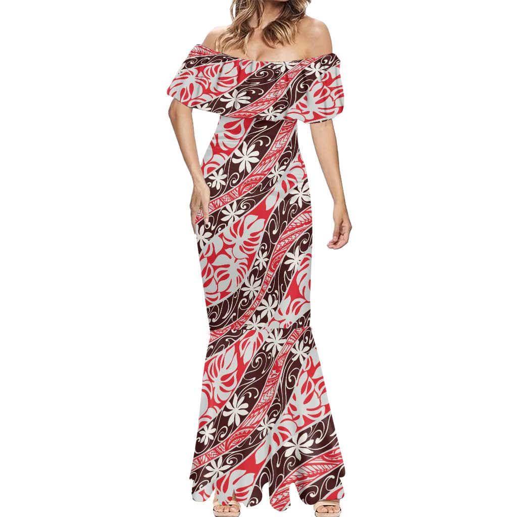 Uteute Tahiti Tiare Monstera Mermaid Dress Polynesian Pattern Curve Style LT01 - Polynesian Pride