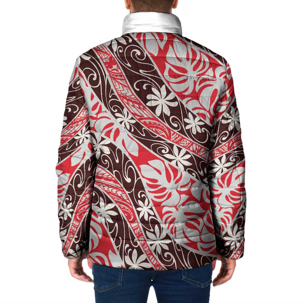Uteute Tahiti Tiare Monstera Padded Jacket Polynesian Pattern Curve Style LT01 - Polynesian Pride