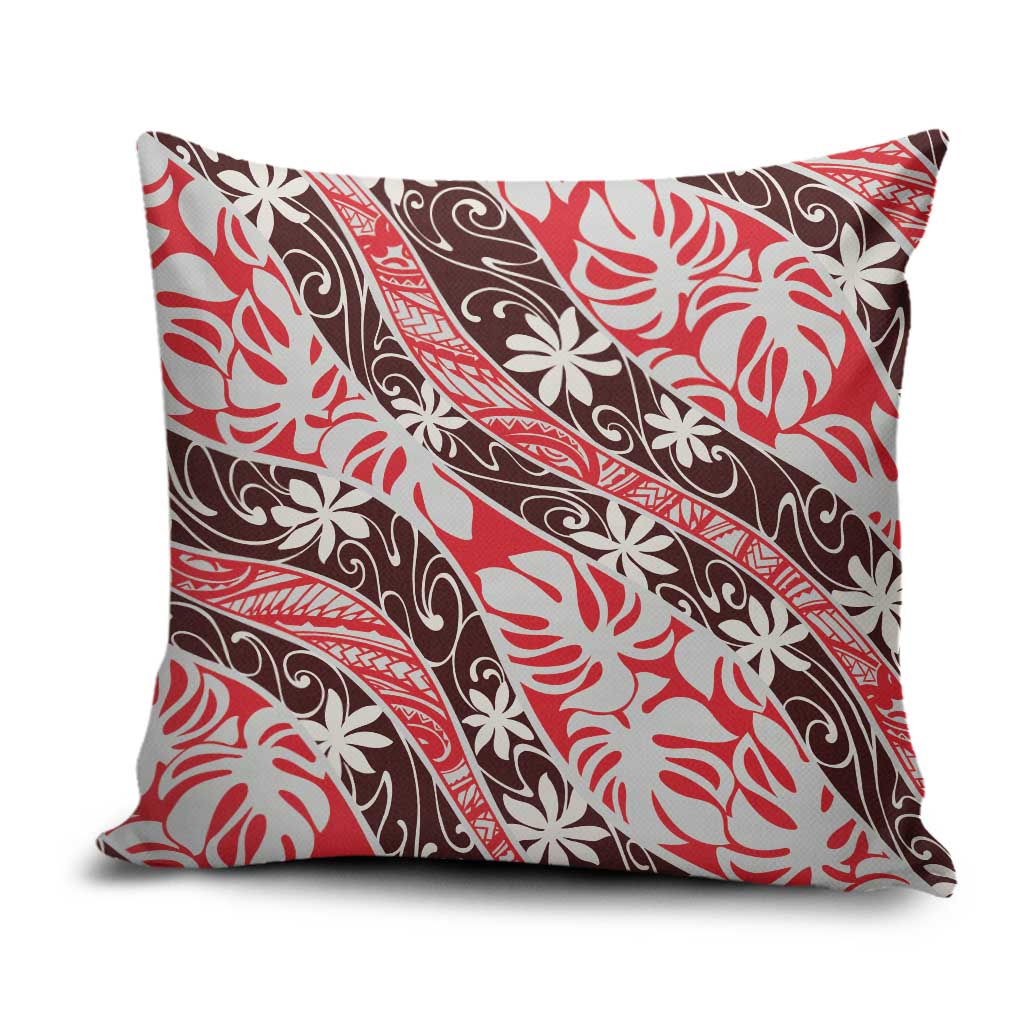 Uteute Tahiti Tiare Monstera Pillow Cover Polynesian Pattern Curve Style LT01 Red - Polynesian Pride