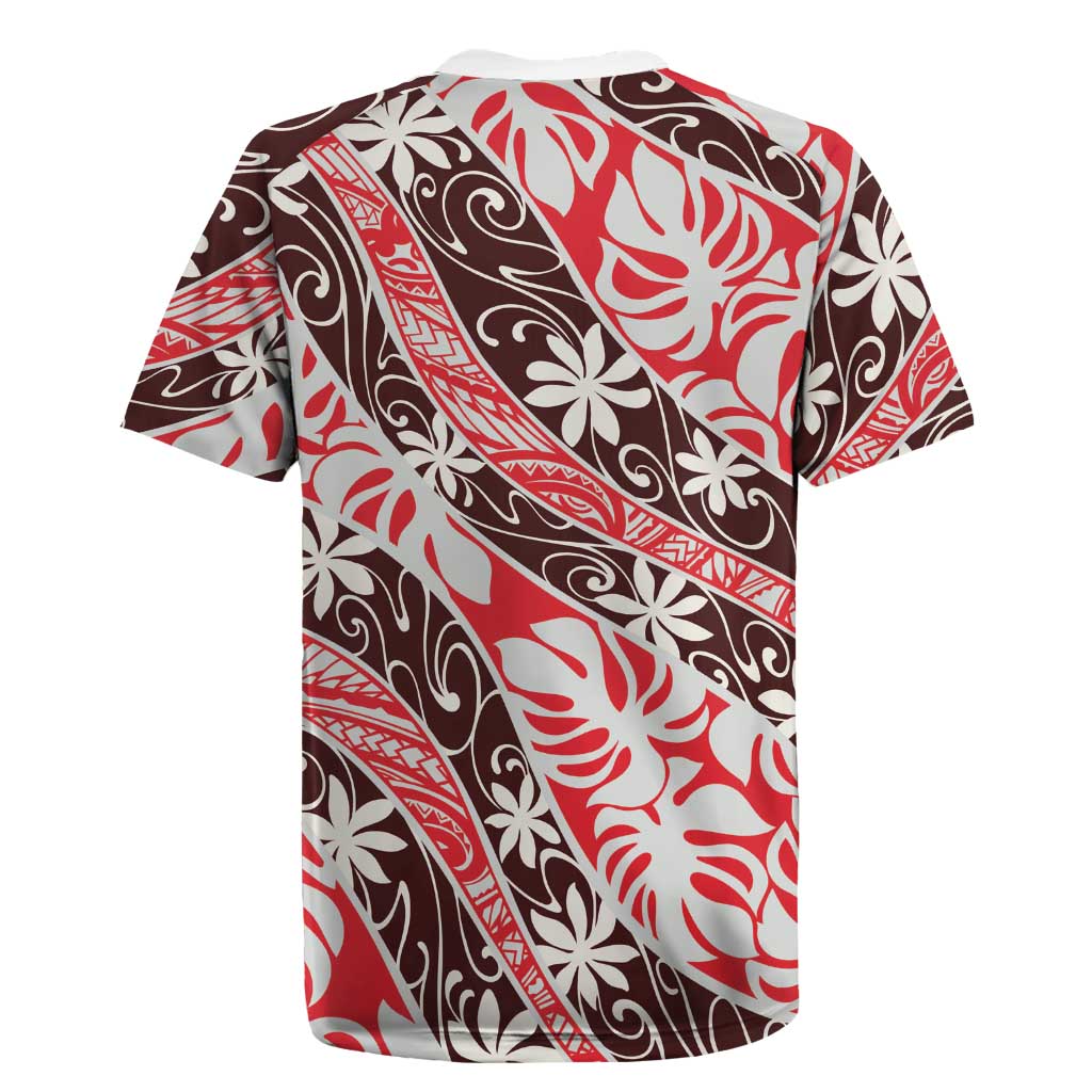 Uteute Tahiti Tiare Monstera Rugby Jersey Polynesian Pattern Curve Style LT01 - Polynesian Pride
