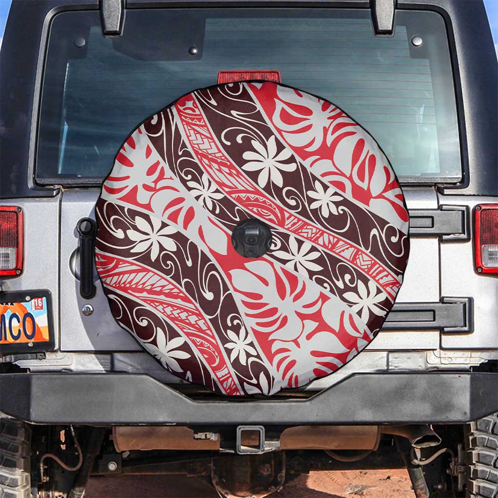 Uteute Tahiti Tiare Monstera Spare Tire Cover Polynesian Pattern Curve Style LT01 Red - Polynesian Pride