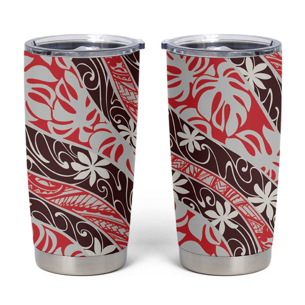 Uteute Tahiti Tiare Monstera Tumbler Cup Polynesian Pattern Curve Style LT01 Red - Polynesian Pride