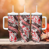 Uteute Tahiti Tiare Monstera Tumbler With Handle Polynesian Pattern Curve Style LT01 - Polynesian Pride