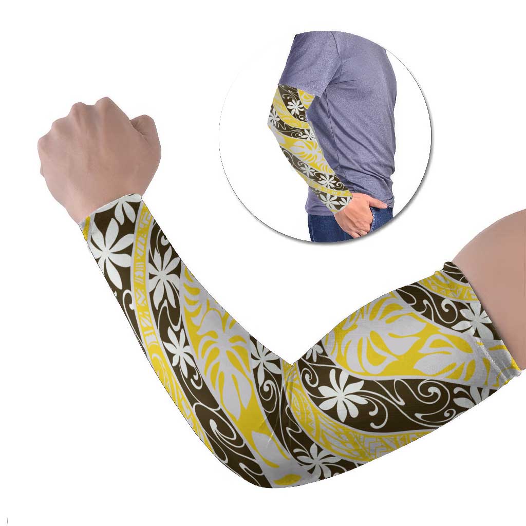 Rearea Tahiti Tiare Monstera Arm Sleeves Polynesian Pattern Curve Style LT01 Set of 2 Yellow - Polynesian Pride