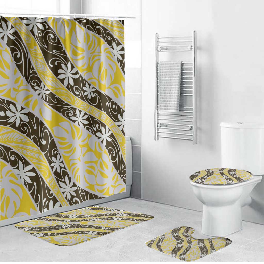 Rearea Tahiti Tiare Monstera Bathroom Set Polynesian Pattern Curve Style LT01 Bathroom Set (4 pcs) Yellow - Polynesian Pride