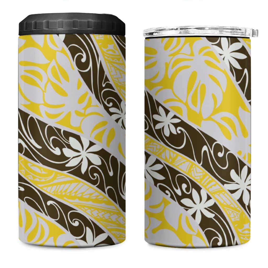 Rearea Tahiti Tiare Monstera 4 in 1 Can Cooler Tumbler Polynesian Pattern Curve Style LT01 One Size: 16 oz Yellow - Polynesian Pride