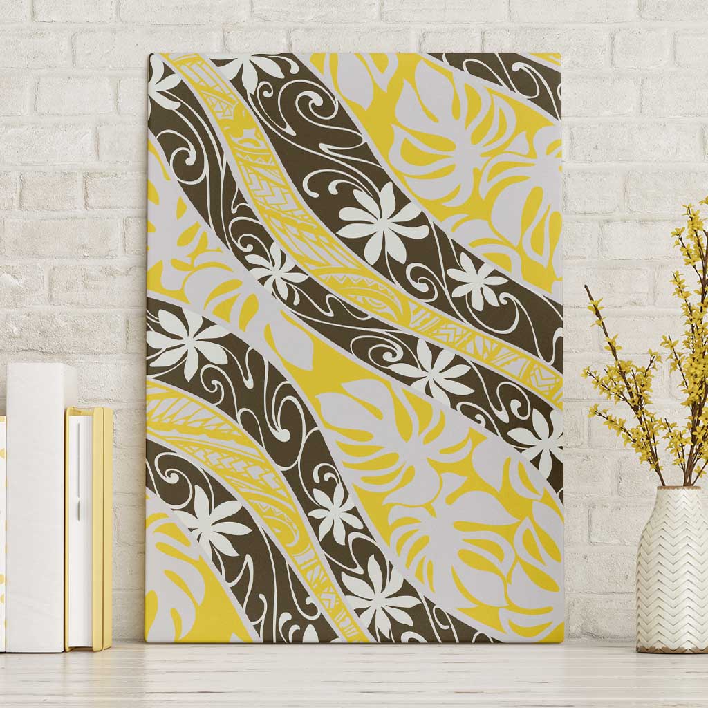 Rearea Tahiti Tiare Monstera Canvas Wall Art Polynesian Pattern Curve Style LT01 Without Frame Yellow - Polynesian Pride