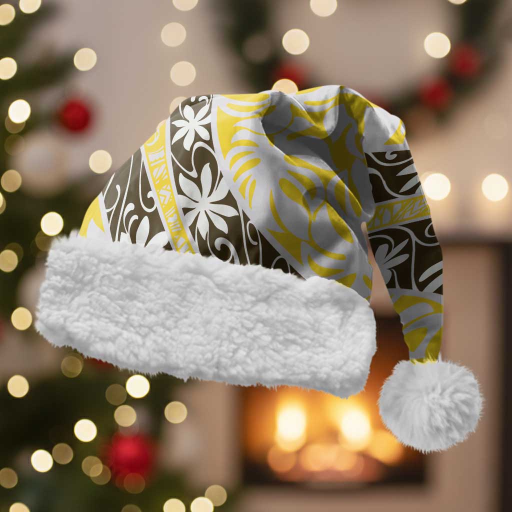 Rearea Tahiti Tiare Monstera Christmas Santa Hat Polynesian Pattern Curve Style LT01 With Fur Yellow - Polynesian Pride
