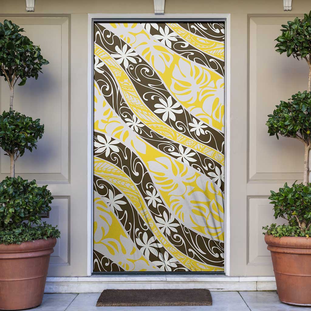 Rearea Tahiti Tiare Monstera Door Cover Polynesian Pattern Curve Style LT01 Yellow - Polynesian Pride