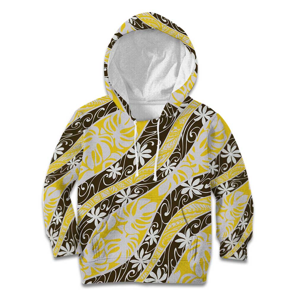 Rearea Tahiti Tiare Monstera Kid Hoodie Polynesian Pattern Curve Style LT01 Hoodie Yellow - Polynesian Pride