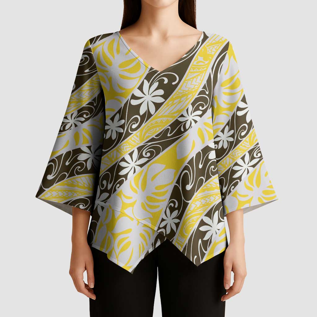 Rearea Tahiti Tiare Monstera Kimono Sleeve Blouse Polynesian Pattern Curve Style LT01 - Polynesian Pride