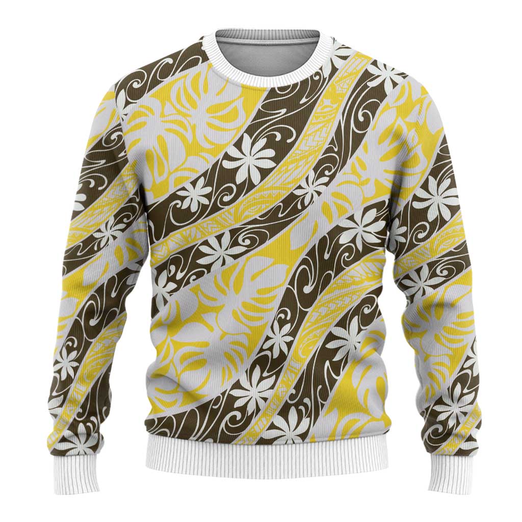 Rearea Tahiti Tiare Monstera Ugly Christmas Sweater Polynesian Pattern Curve Style LT01 - Polynesian Pride