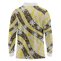 Rearea Tahiti Tiare Monstera Long Sleeve Polo Shirt Polynesian Pattern Curve Style LT01 - Polynesian Pride