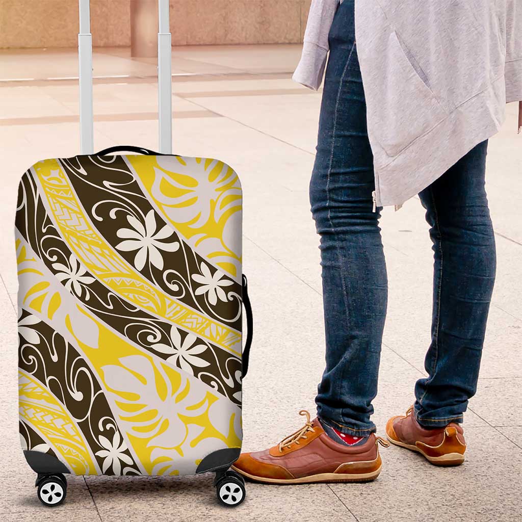 Rearea Tahiti Tiare Monstera Luggage Cover Polynesian Pattern Curve Style LT01 Yellow - Polynesian Pride