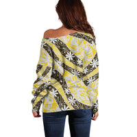 Rearea Tahiti Tiare Monstera Off Shoulder Sweater Polynesian Pattern Curve Style LT01 - Polynesian Pride