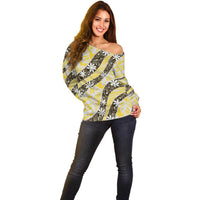 Rearea Tahiti Tiare Monstera Off Shoulder Sweater Polynesian Pattern Curve Style LT01 - Polynesian Pride